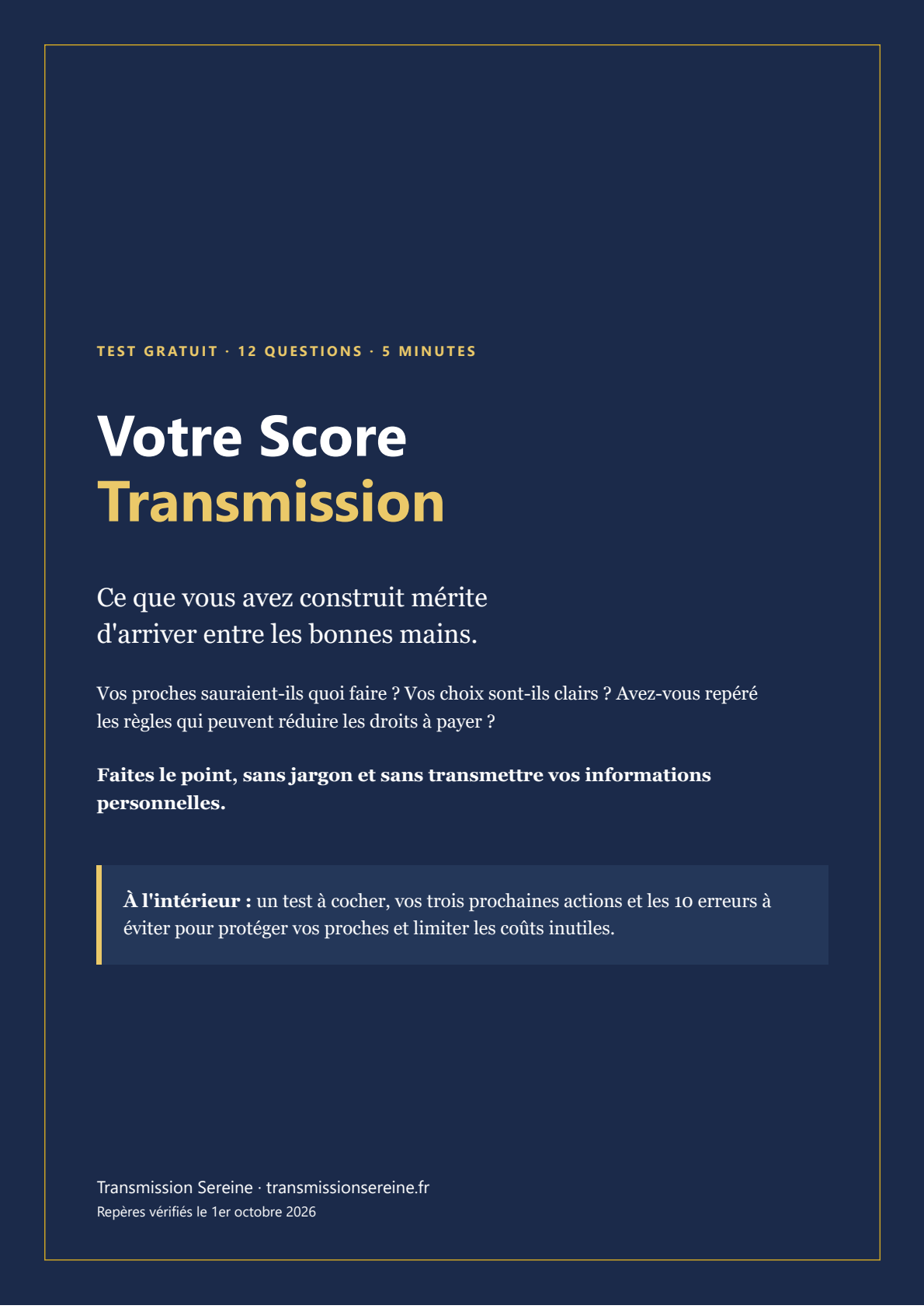 Couverture du PDF gratuit Votre Score Transmission
